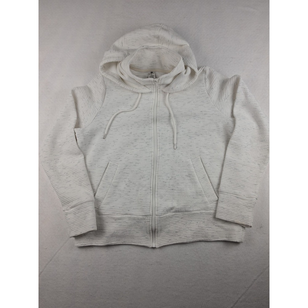 Active Life Zip Up Hoodie Ribbed Texture White Excellent Condition Size XL